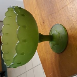 CLEARANCE ***Vintage Indiana Glass Frosted Green Teardrop Pedestal Compote